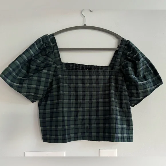 Madewell Hopewell Puff-Sleeve Crop Top in Plaid - Picture 4 of 7